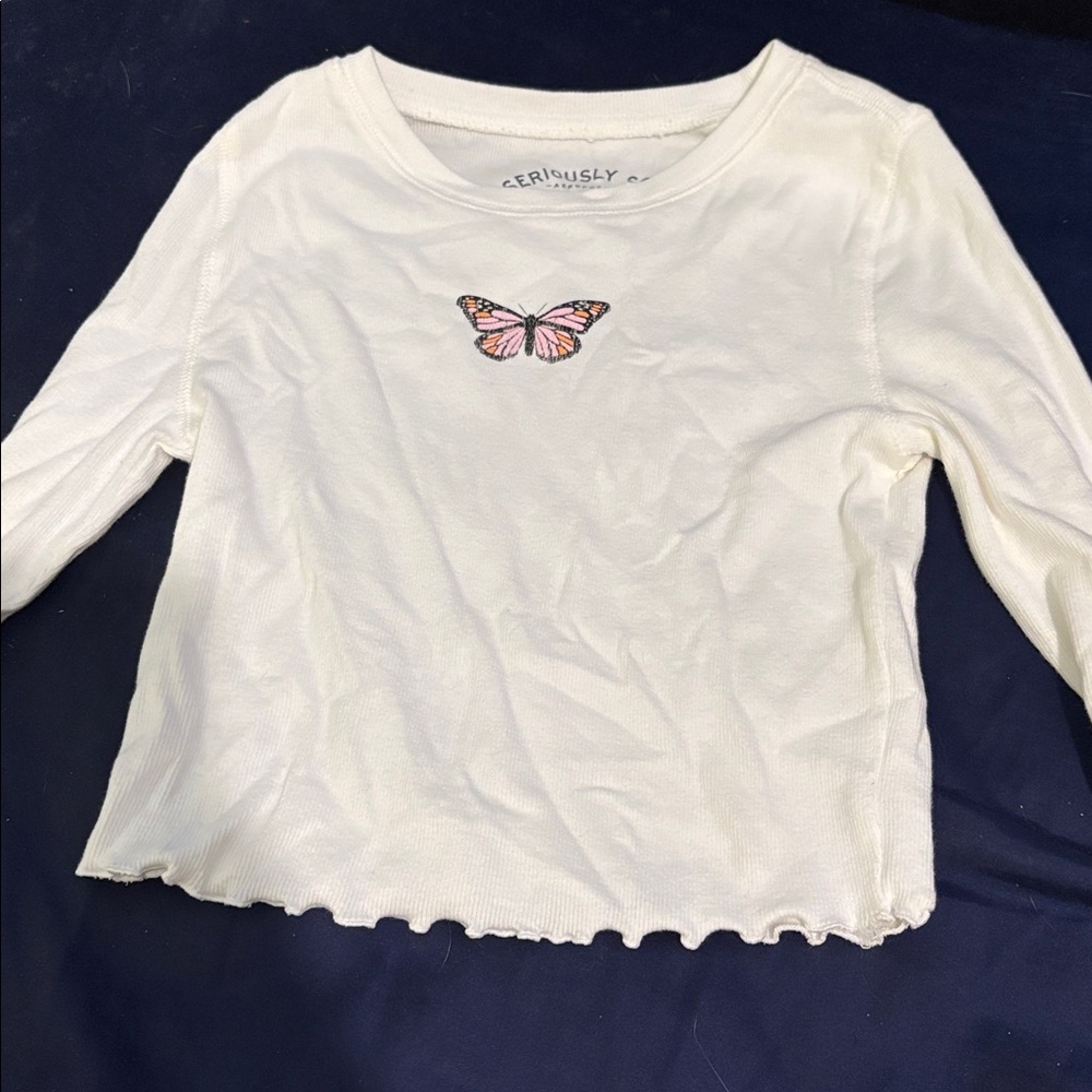 Aeropostale Cream Long Sleeve Tee with Butterfly